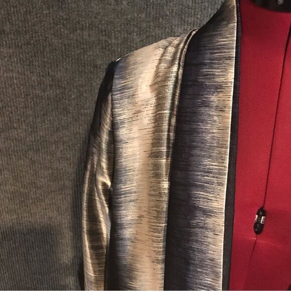 Chico’s Jacket Women’s Size Large Blue Shimmer Three-Quarter Sleeve Open Front - Picture 7 of 9